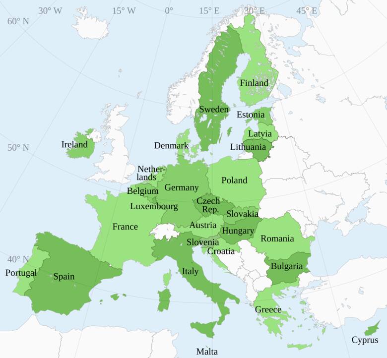 Mapa krajów członkowski Unii Europejskiej