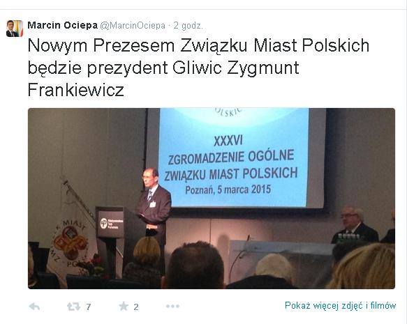 Zygmunt Frankiewicz, prezydent Gliwic, będzie prezesem Związku Miast Polskich.