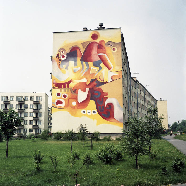 „Kompozycja” z osiedla Krasińskiego na LSM. Autorami tego malowidła ściennego byli Aniela Kuenne (Chorzów) i Zygfryd Dudzik(Katowice).
