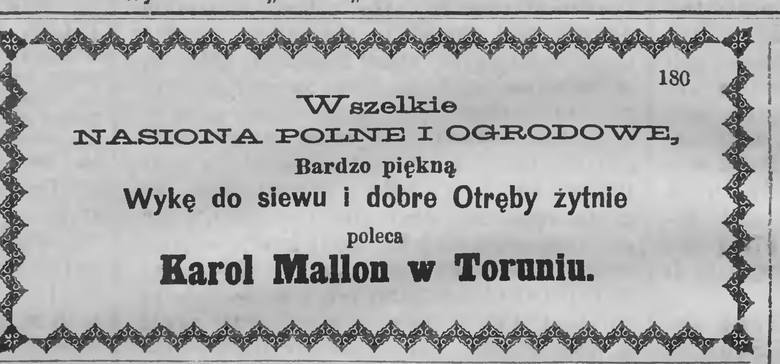 Reklama firmy Karola Mallona z 1873 roku.