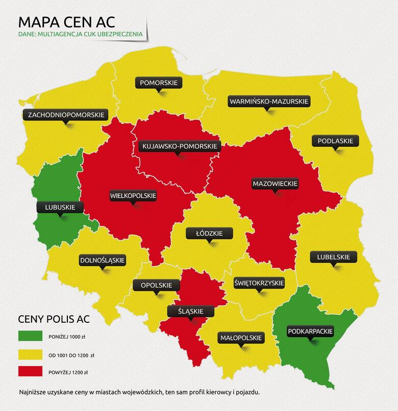 Mapa cen AC - dane CUK, Fot: CUK Ubezpieczenia