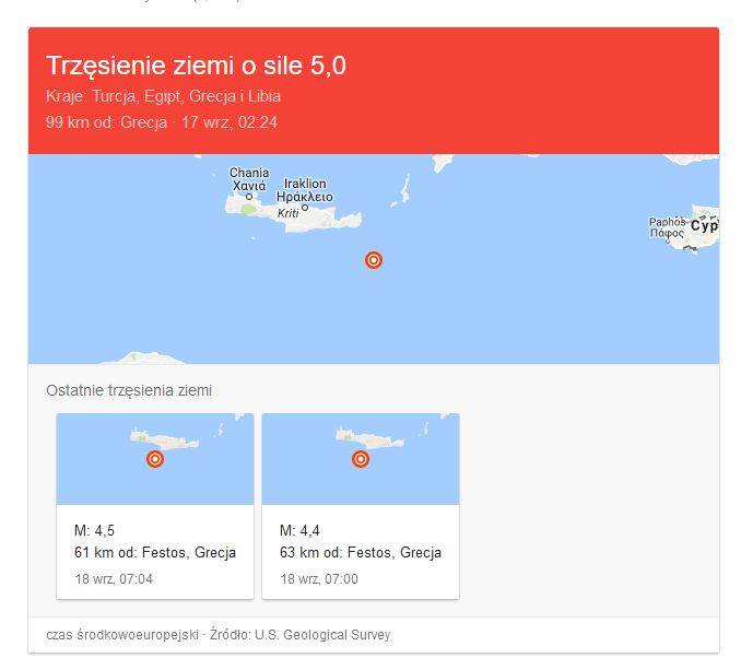 Wstrząsy odnotowane w ostatnim czasie w okolicy Krety przez urządzenia sejsmiczne