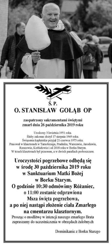 Zmarł ojciec Stanisław Gołąb, były przeor dominikanów z Tarnobrzega. W środę pogrzeb