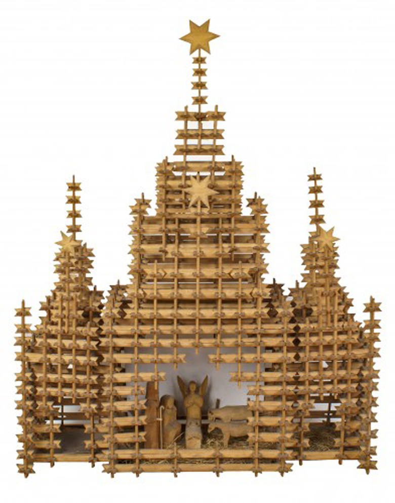 Szopka Józefa Skawińskiego z Siedleczka, która jest zrobiona z 3000 sklinowanych drewnianych elementów