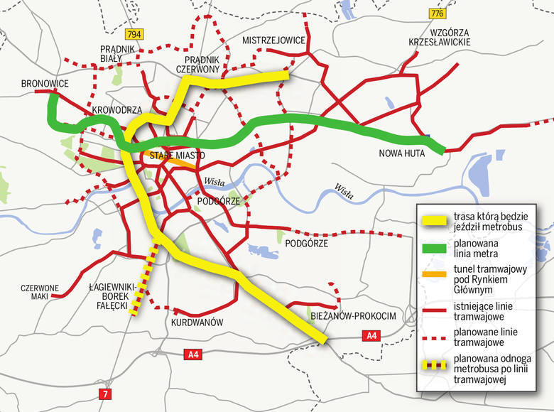 Koncepcja z 2017 r. przygotowana w ramach studium rozwoju transportu dla Krakowa, jakie na zlecenie miasta (za 762 tys. zł) przygotowało Biuro Inżynierii