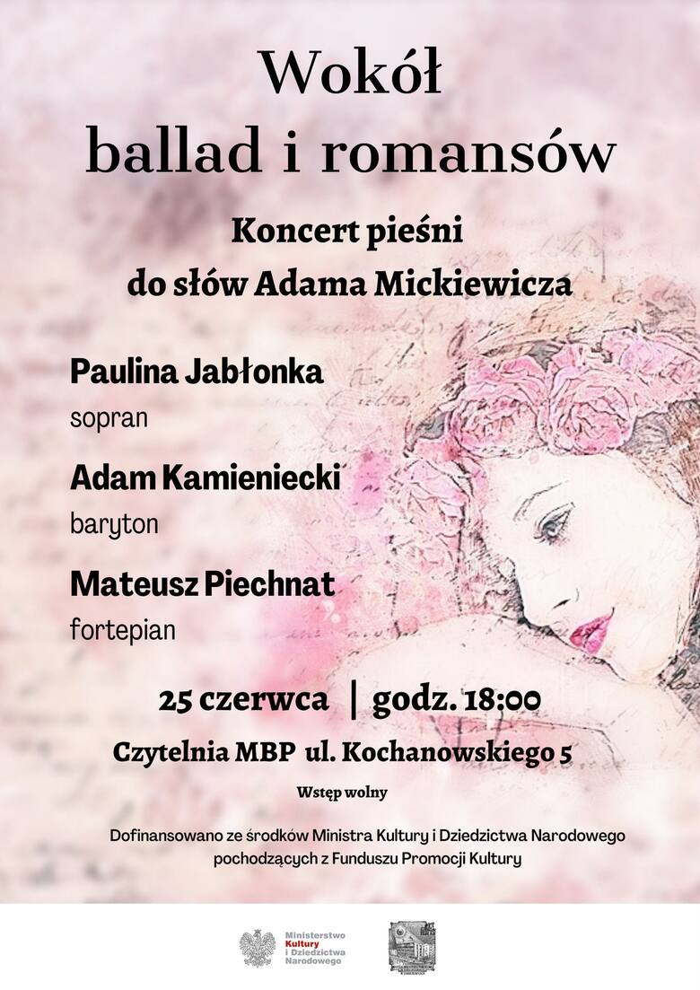 Plakat koncertu w Miejskiej Bibliotece Publicznej imienia Adolfa Dygasińskiego w Starachowicach