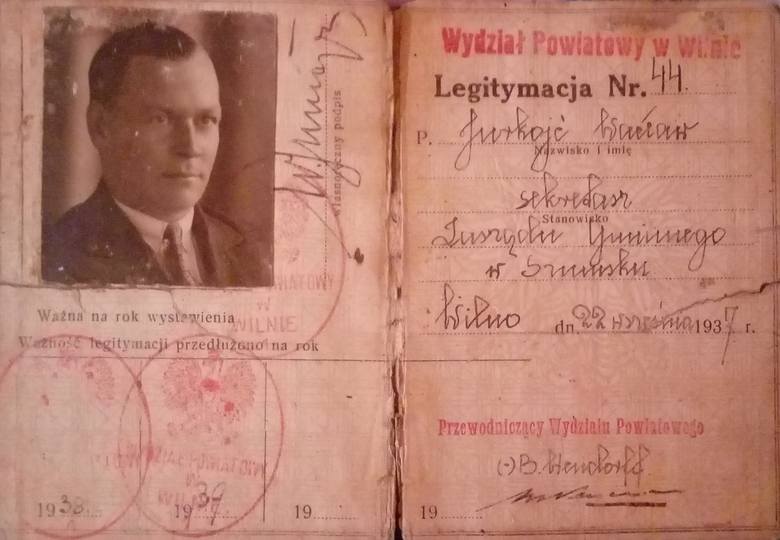 Legitymacja Wacława Jurkojcia, "sekretarza zarządu gminnego w Szumsku"