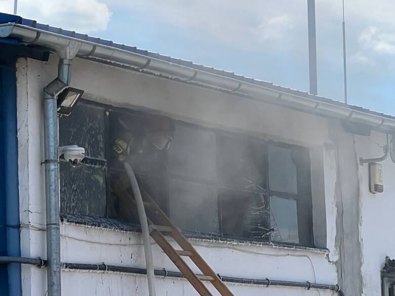 Pożar w hurtowni mięsa i wędlin przy ul. Jasińskiego w Przemyślu. Wyjechało pięć zastępów strażaków z PSP i OSP [ZDJĘCIA]