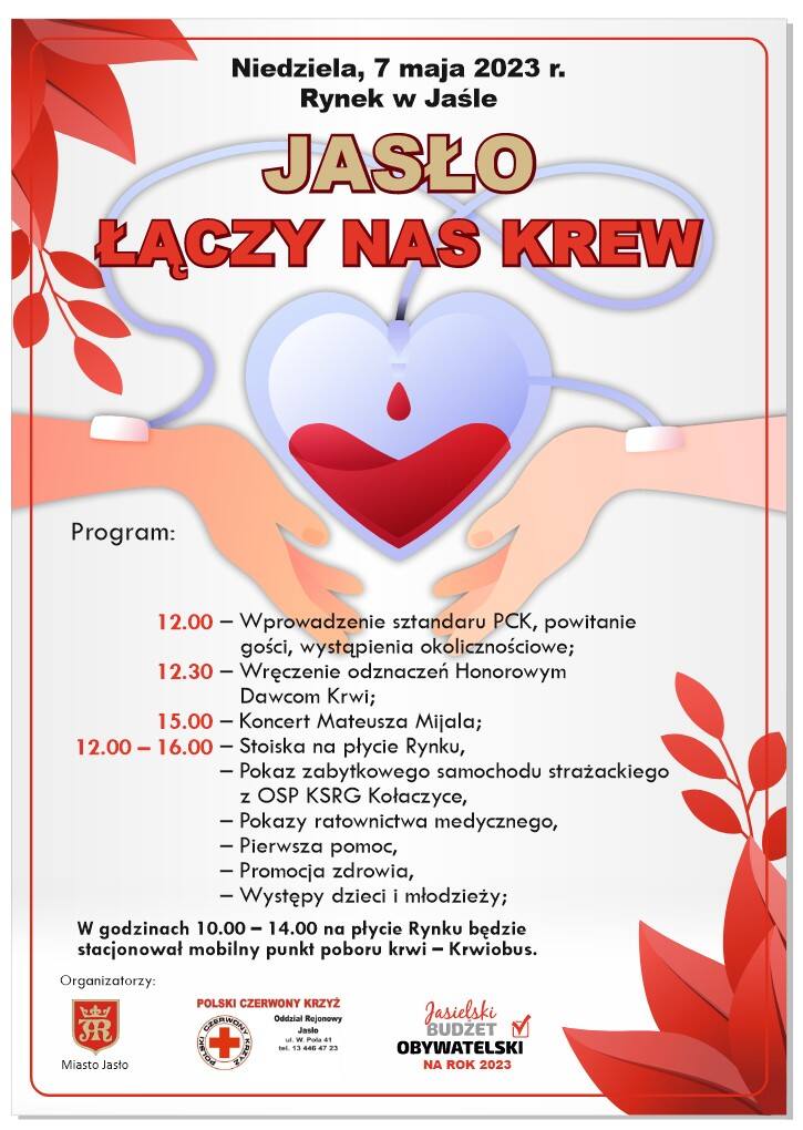 JASŁOW niedzielę odbędzie się piknik „Jasło – Łączy nas krew” zorganizowany wspólnie przez Miasto Jasło i Oddział Rejonowy Polskiego Czerwonego Krzyża