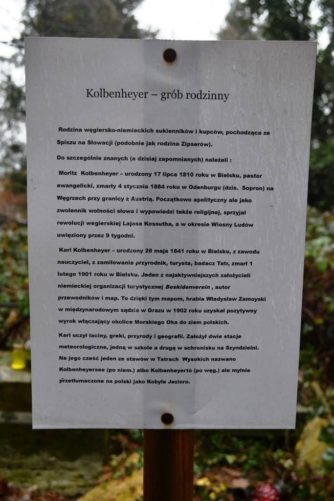 Grób rodziny Kolbenheyerów, w tym Karla, na starym cmentarzuewangelickim w Bielsku-Białej