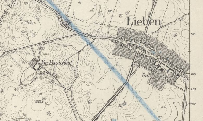 Stara mapa miejscowości Lubień, gdzie odnaleziono nieśmiertelnik.