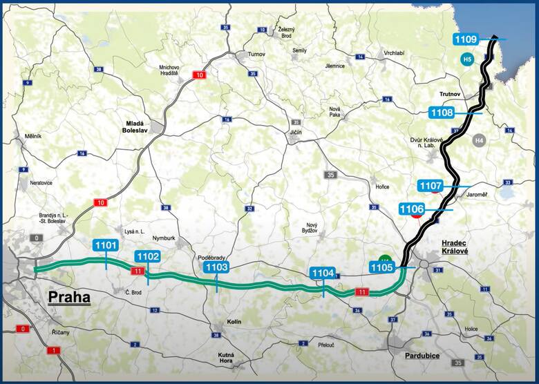 Wizualizacje czeskiej autostrady D11, odcinek 1109: Trutnov - granica polsko-czeska
