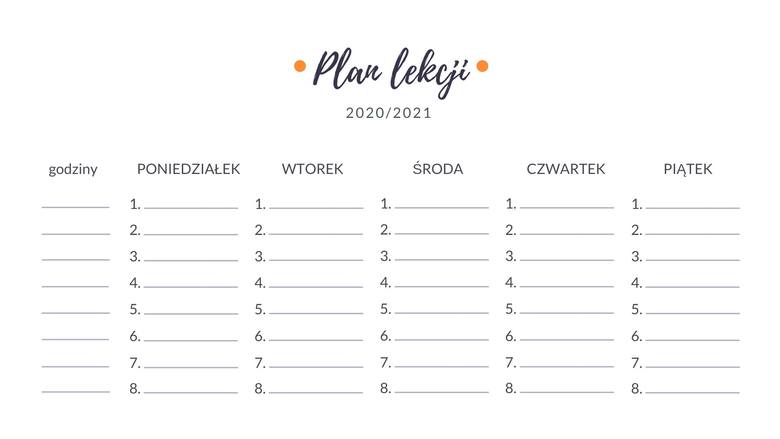 Plan lekcji DO DRUKU dla dzieci i młodzieży 2020/2021. Wzory planów