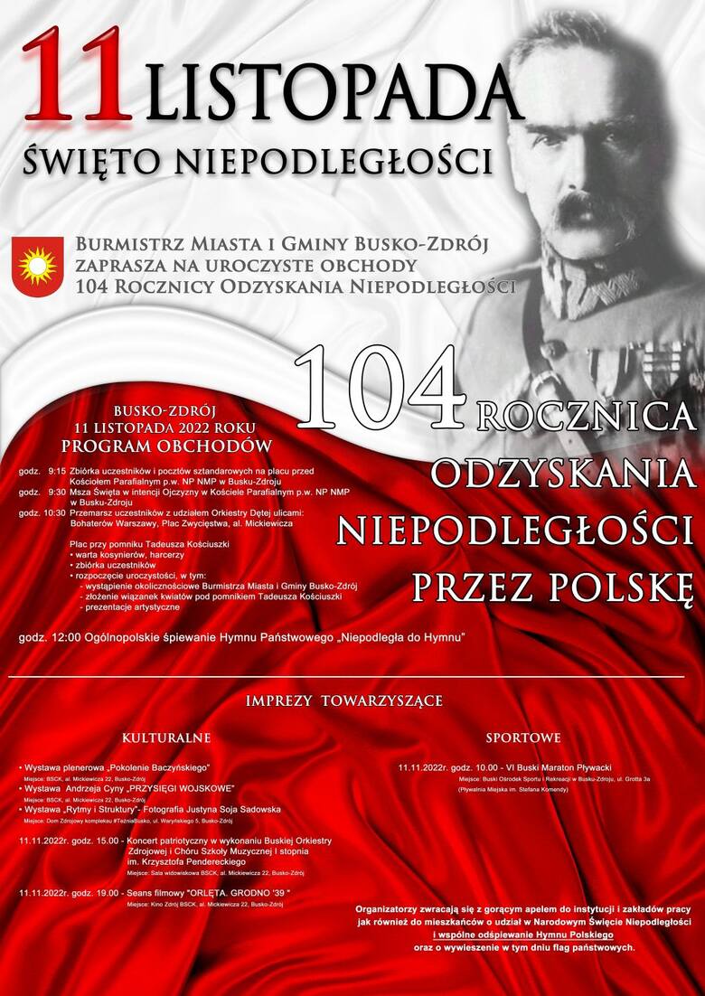 Święto Niepodległości w Busku Zdroju. Jakie wydarzenia zorganizowane będą dla mieszkańców 11 listopada 2022 roku?