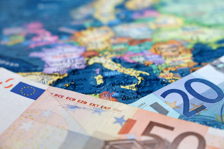Pieniądze na mapie Europy