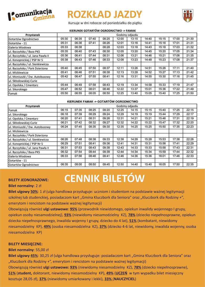 Autobus miejski w Kluczborku - rozkład jazdy i cennik biletów