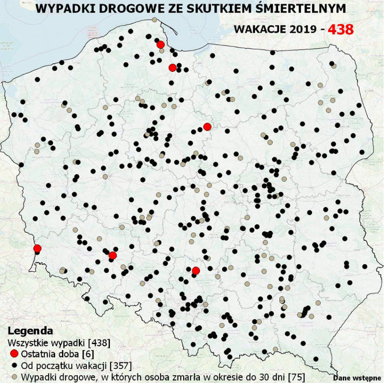 Śmiertelne wypadki w wakacje 2019 na polskich drogach. W rejonie Kujaw i Pomorza roi się od czarnych punktów.