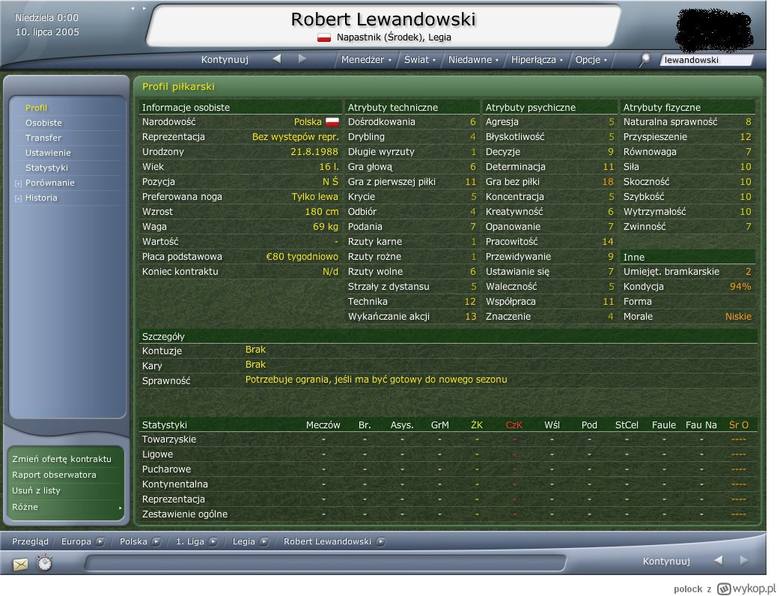 Jeśli macie najnowszą wersję gry Football Manager, porównajcie sobie umiejętności Roberta dziś i niemal 12 lat temu ;-)