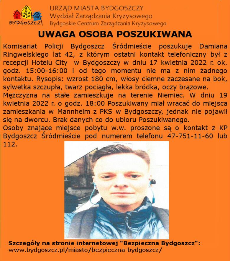 Zaginął 42-letni Damian, który z PKS w Bydgoszczy miał wrócić do Niemiec