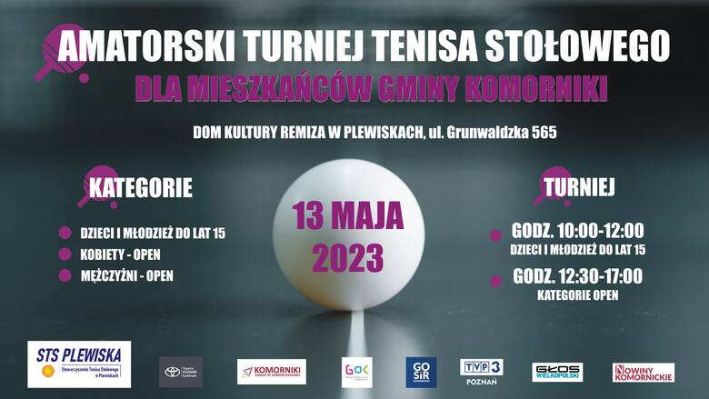 13 maja w Plewiskach, odbędzie się amatorski turniej tenisa stołowego
