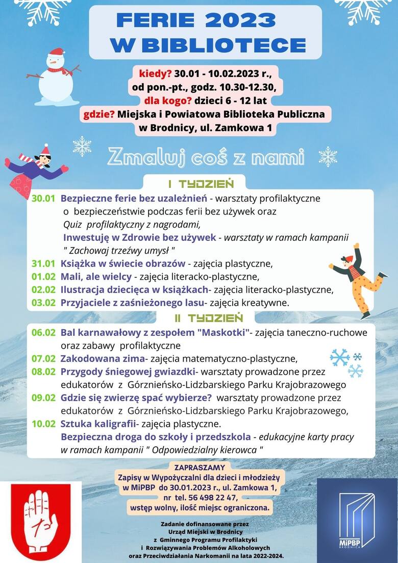 Ferie zimowe 2023 Brodnica. Takie atrakcje i imprezy dla dzieci i nastolatków zaplanowano na ferie zimowe w Brodnicy 