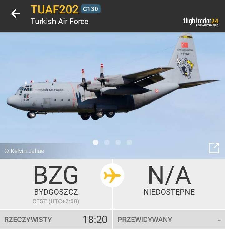 Samolot Tureckich Sił Powietrznych leciał nad Bydgoszczą i okolicami.
