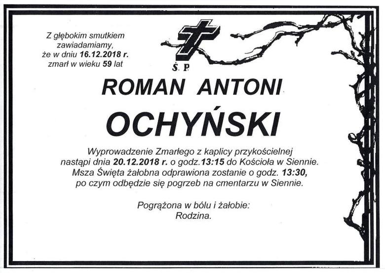 Zmarł Roman Ochyński, były starosta lipski. Był wieloletnim samorządowcem powiatu lipskiego z gminy Sienno. Miał 59 lat. Kiedy pogrzeb?