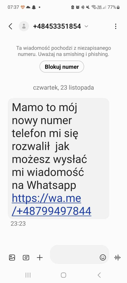 Takiego SMS-a dostała pani Jadwiga z Gniewkowa.