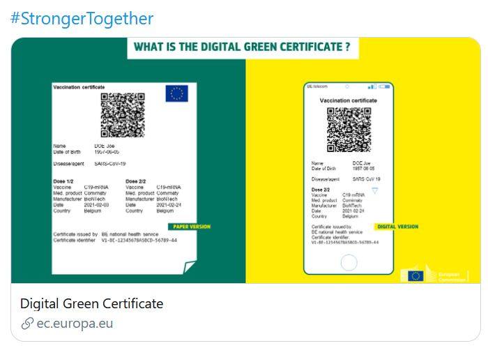 Cyfrowy zielony certyfikat - paszport szczepionkowy.