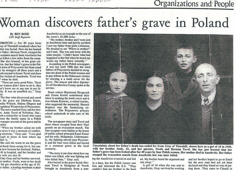 „The Canadian Jewish News” w roku 1994 zamieścił obszerny artykuł o losach Hermana Tuvela. W gazecie zamieszczono zdjęcie rodziny z roku 1938