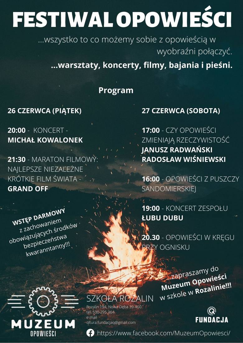 Festiwal Opowieści w Rozalinie: koncert Michała Kowalonka, kapeli Łubu-Dubu, niezależne filmy
