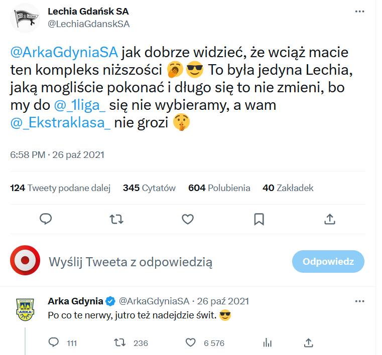 Arka Gdynia zakpiła ze spadku Lechii Gdańsk do 1 ligi. Krótki, wymowny komentarz