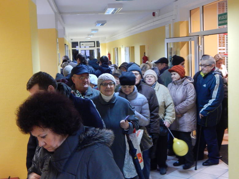 Prawdziwe tłumy można było zobaczyć podczas głosowania w sprawie zmiany nazwy powiatu  w Krośnie Odrzańskim oraz Gubinie. Na tym zdjęciu w siedzibie starostwa w kolejce stoją głównie krośnianie.