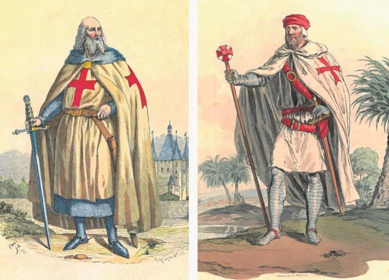 XIX-wieczne wyobrażenie rycerzy z zakonu templariuszy. 