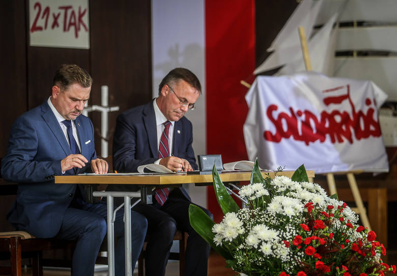 Premier Mateusz Morawiecki w czasie obchodów 39 rocznicy porozumień sierpniowych w Gdańsku. Uczestniczył w powołaniu Instytutu Dziedzictwa Solidarno