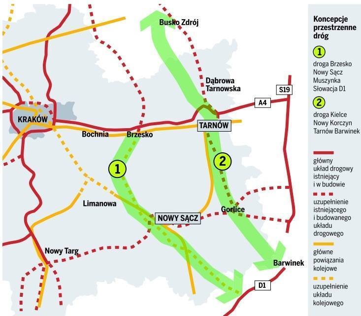 Małopolska planuje budowę dwóch dróg ekspresowych. Która z nich powstanie pierwsza?Fot: inforgrafika Grażyna Gajewska