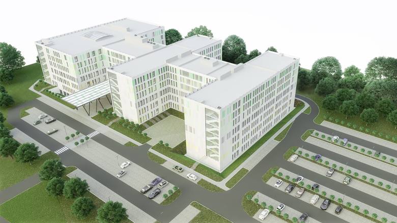 Szpital stanie na działce o powierzchni 3 hektarów przy ul. Wrzoska.