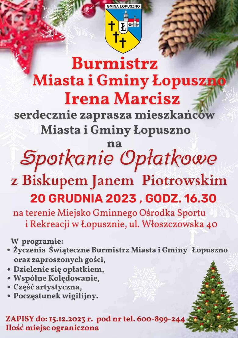 Spotkanie opłatkowe z biskupem Janem Piotrowskim w Łopusznie. Będzie dzielenie się opłatkiem i wspólne kolędowanie