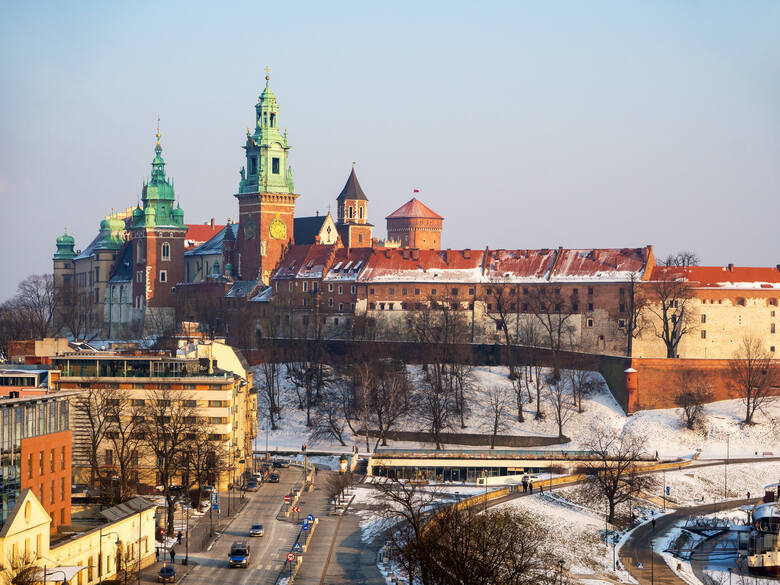Widok na Wawel zimą