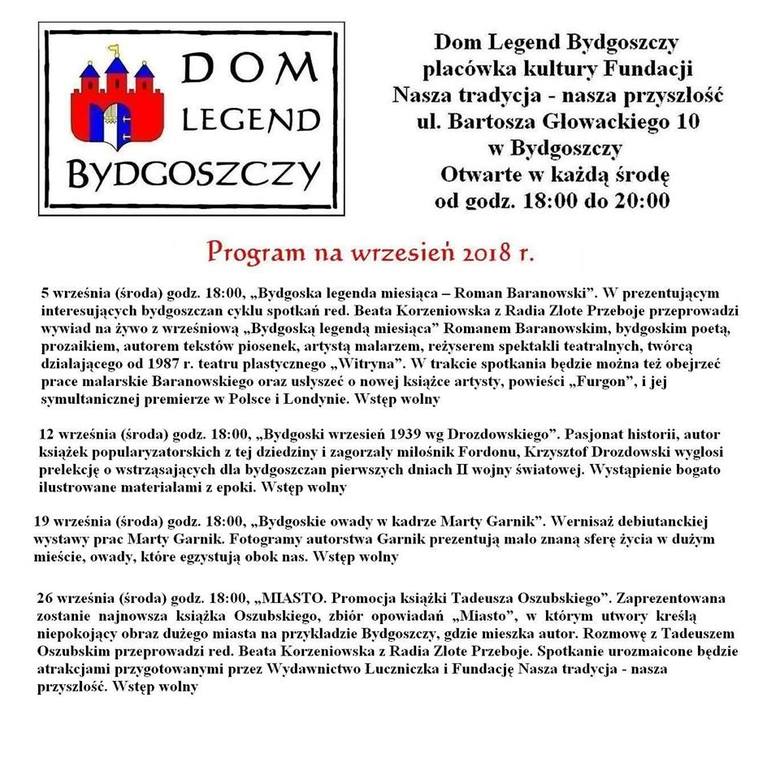 Dom Legend Bydgoszczy nowy sezon we wrześniu otworzy spotkaniem z „Bydgoską legendą miesiąca” Romanem Baranowskim