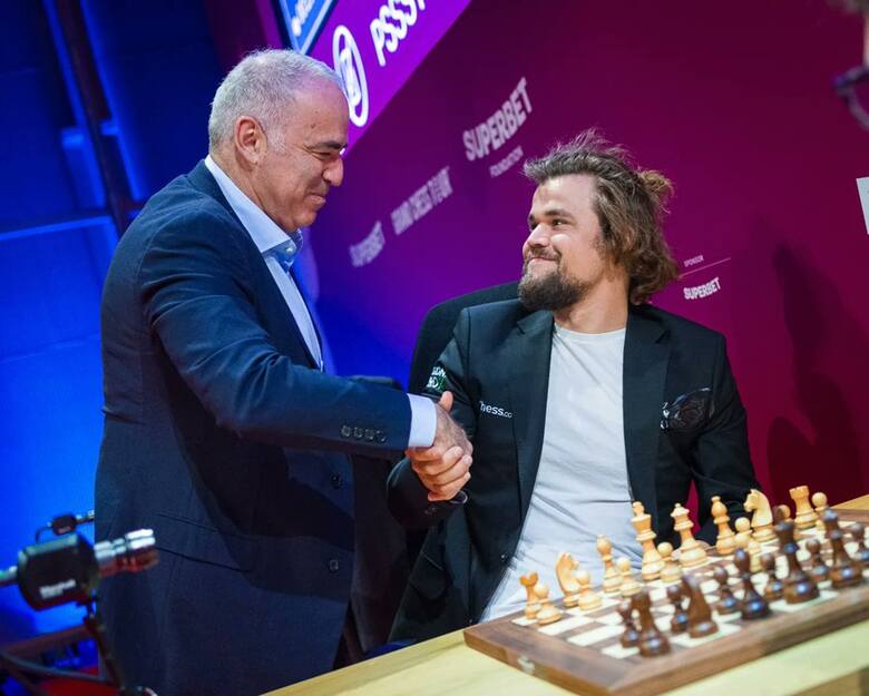 Dwie legendy światowych szachów na Grand Chess Tour w Warszawie - Garri Kasparow i Magnus Carlsen