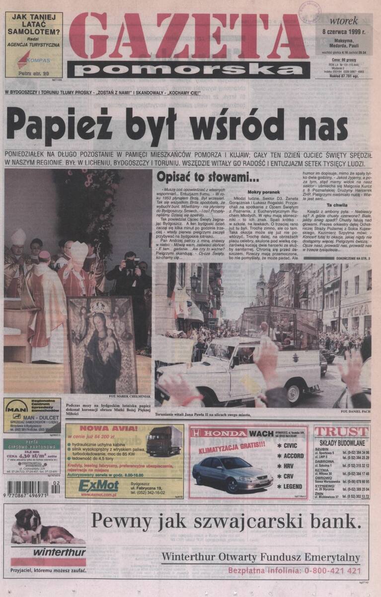 Jedynka "Gazety Pomorskiej" z 8 czerwca 1999 roku.