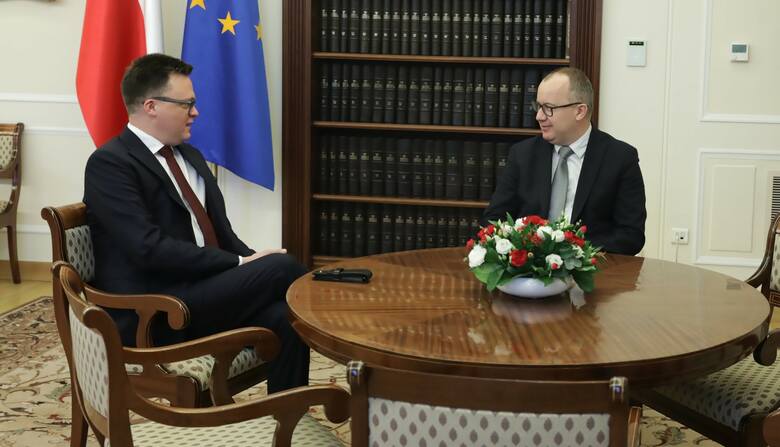 Marszałek Sejmu Szymon Hołownia spotkał się z ministrem sprawiedliwości Adamem Bodnarem