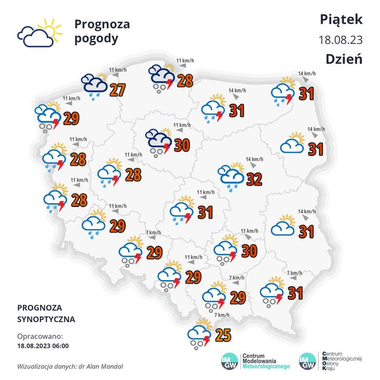 W piątek temperatura wyniesie od 22 do 33 stopni Celsjusza. Najcieplej będzie w centralnej części Polski.
