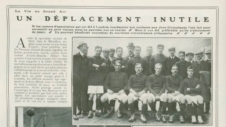 Reprezentacja Danii z igrzysk olimpijskich 1908 w Londynie. W prawym dolnym rogu siedzi kat Francji - Sophus Nielsen