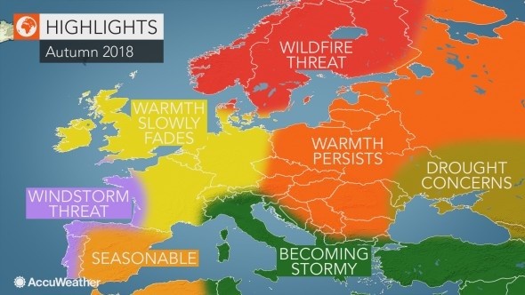 amerykańska prognoza pogody na jesień 2018 dla Europy