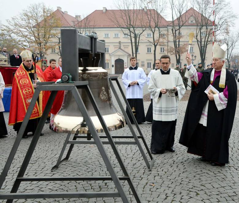 Na głównym placu Starego Miasta ksiądz biskup Andrzej F. Dziuba, ordynariusz diecezji łowickiej poświęcił nowy dzwoń dla bazyliki mniejszej