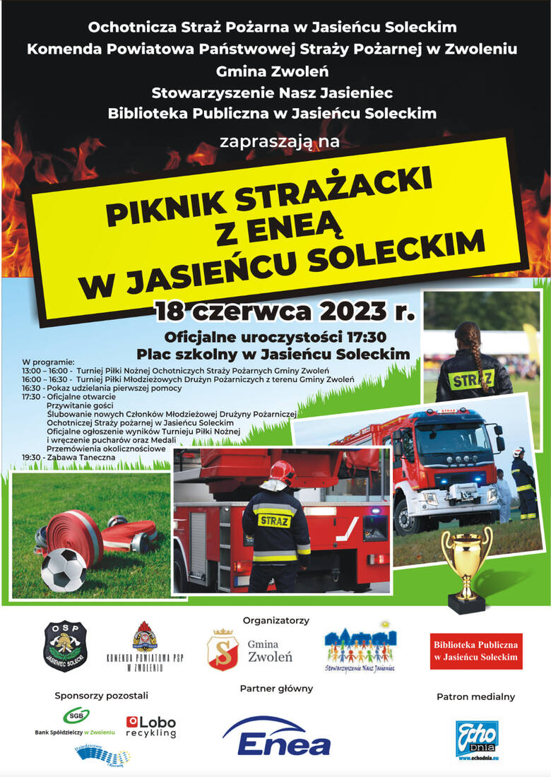 Gmina Zwoleń. Piknik Strażacki z Eneą w Jasieńcu Soleckim. Będzie sportowa rywalizacja i zabawa taneczna