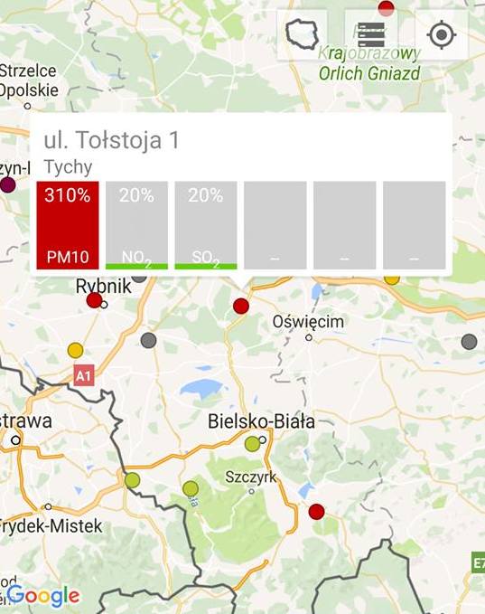 Tychy 310 proc. pył zawieszony PM10<br /> <br /> Smog w Żywcu, Tychach i Gliwicach. To właśnie w tych miastach w czwartek rano mamy najwięcej zanieczyszczeń w powietrzu. Przekroczenia norm występują w większości województwa śląskiego. Jak podają niezależne aplikacje monitorujące jakość...