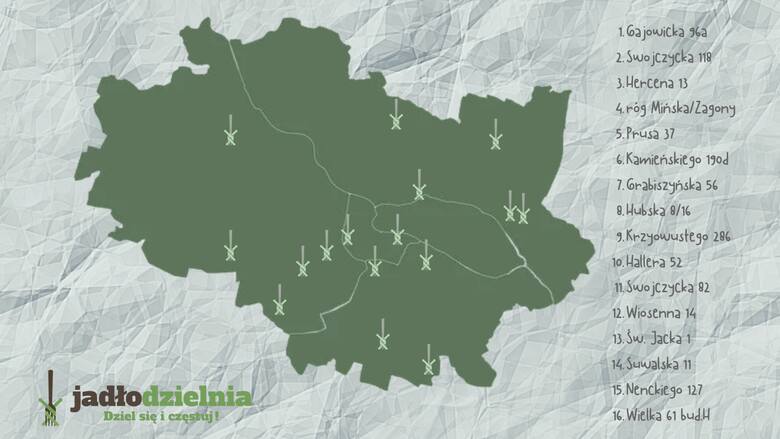 Mapa z lokalizacjami Jadłodzielni we Wrocławiu.